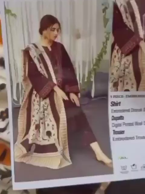 3 Pcs Women's Unstitched Embroidered Suit