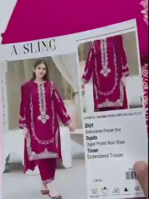 Pink Embroidered 2-Piece Dhanak Suit for Women