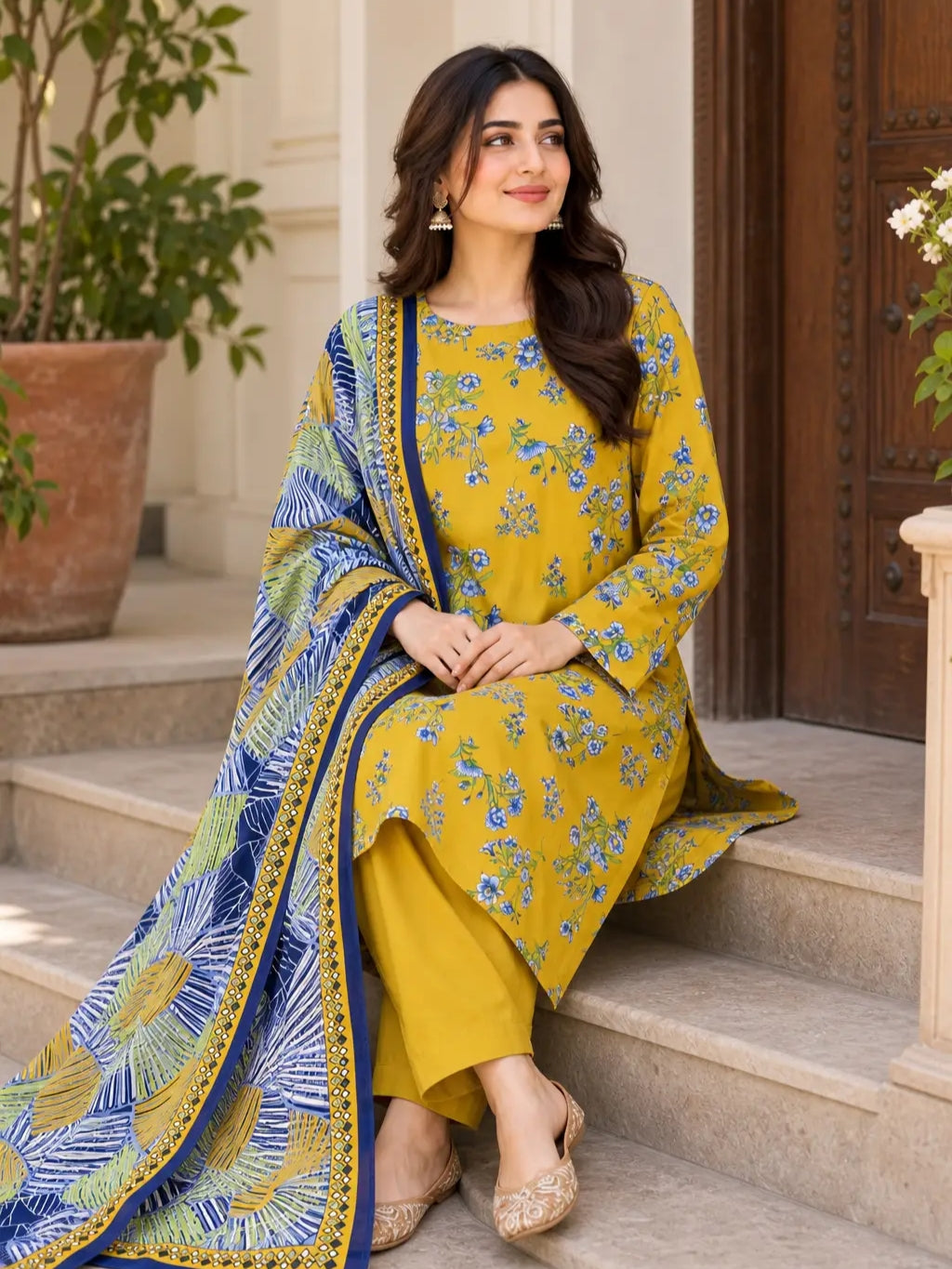Stylish 3 Pcs Women's Unstitched Lawn Digital Print Suit
