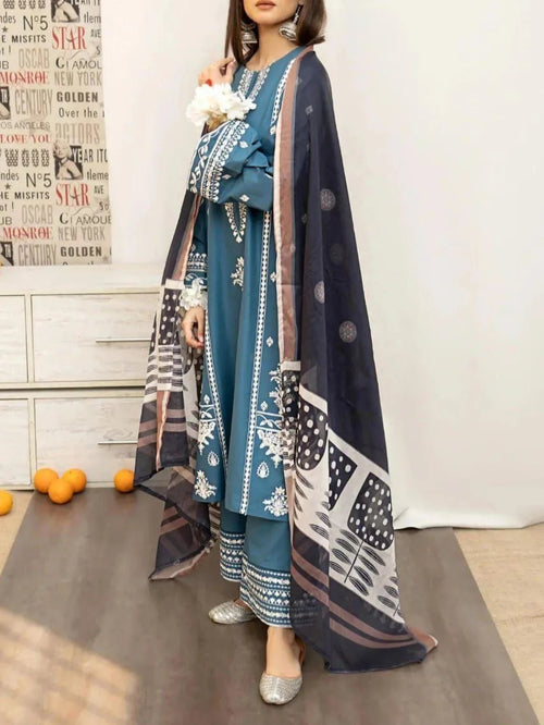 Lilac Embroidered Lawn 3Pcs Suit Set with Printed Diamond Dupatta