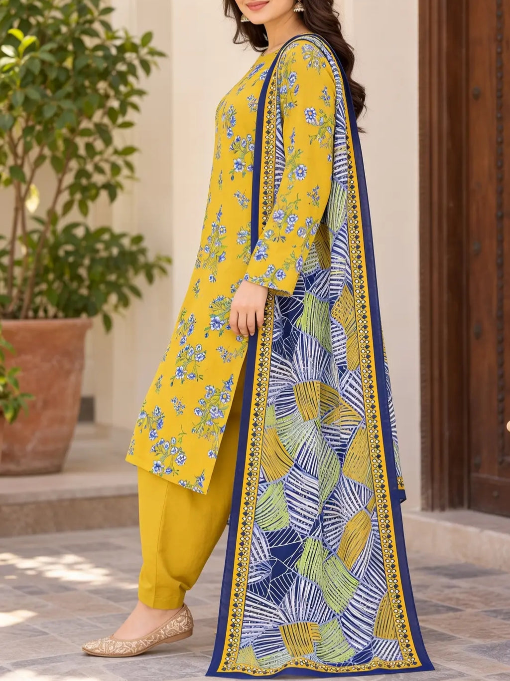 Stylish 3 Pcs Women's Unstitched Lawn Digital Print Suit