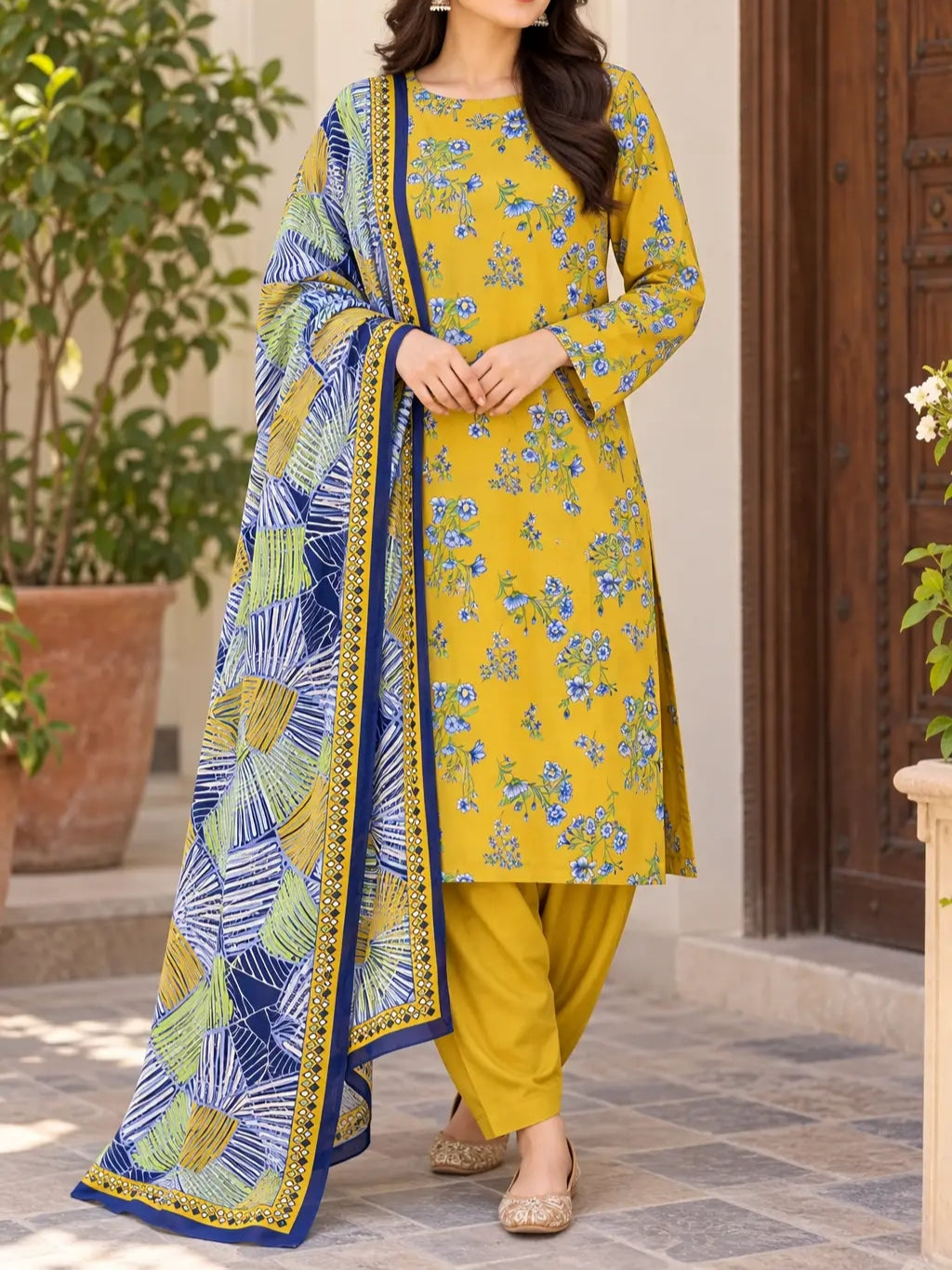 Stylish 3 Pcs Women's Unstitched Lawn Digital Print Suit