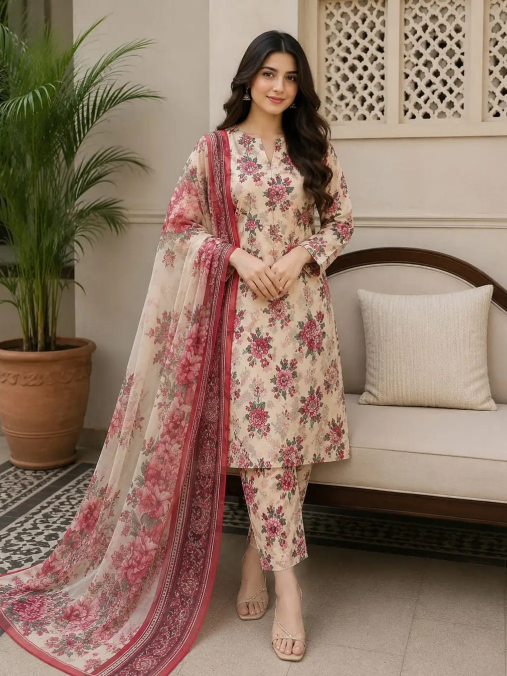 3 Pcs Women's Unstitched Printed Suit