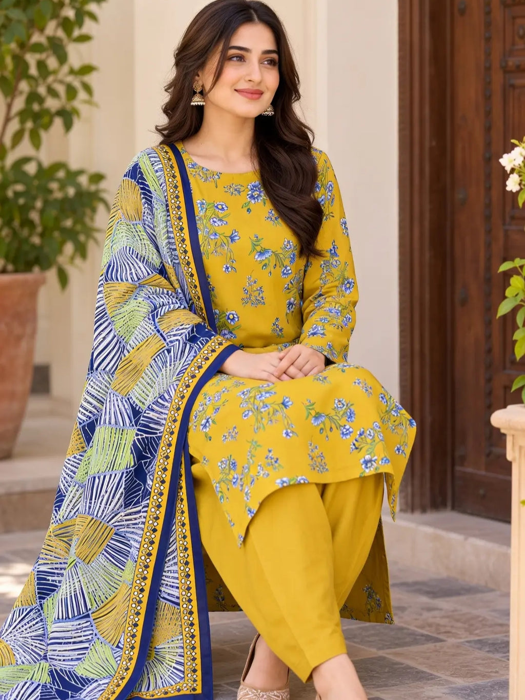 Stylish 3 Pcs Women's Unstitched Lawn Digital Print Suit