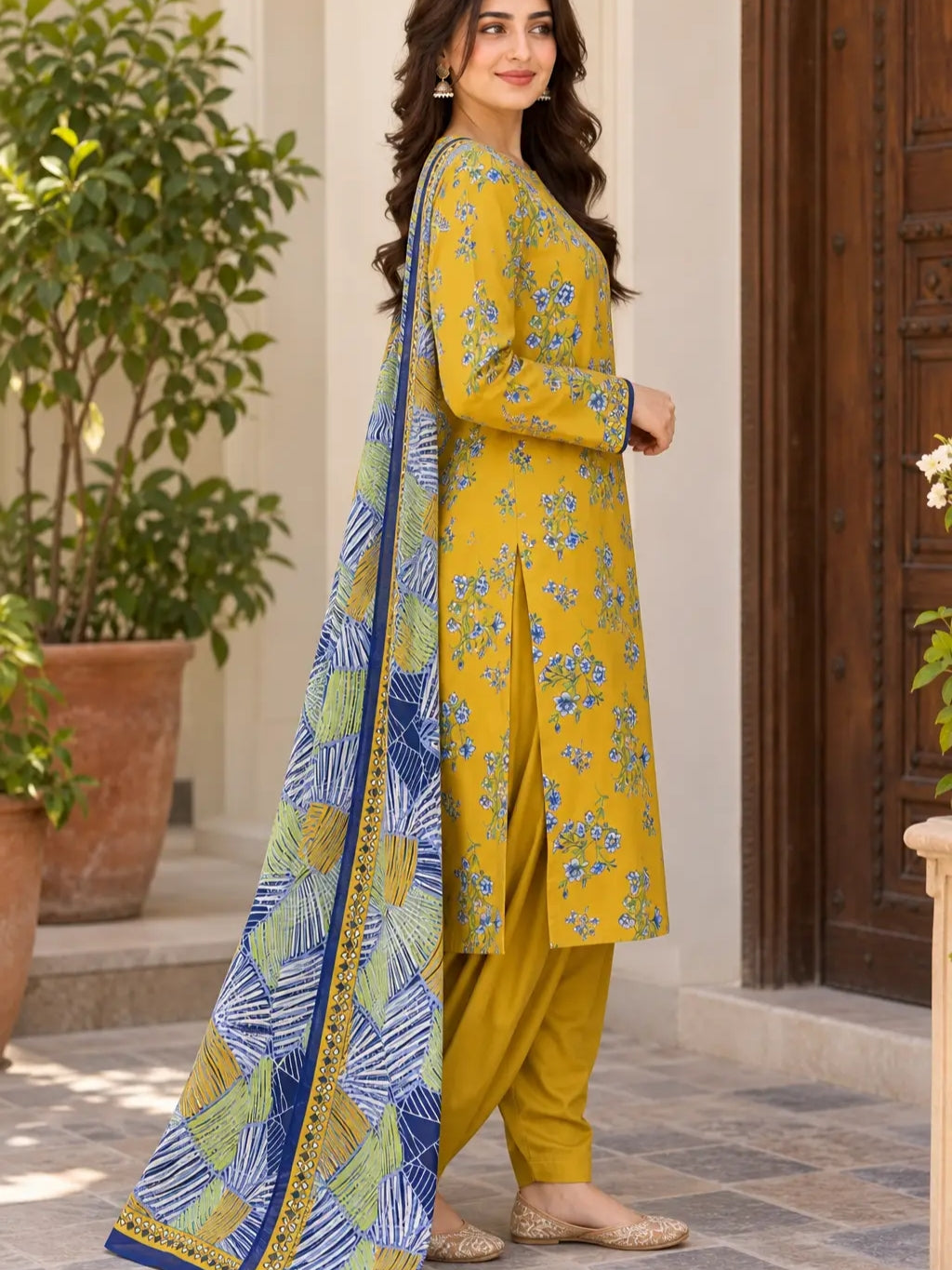 Stylish 3 Pcs Women's Unstitched Lawn Digital Print Suit