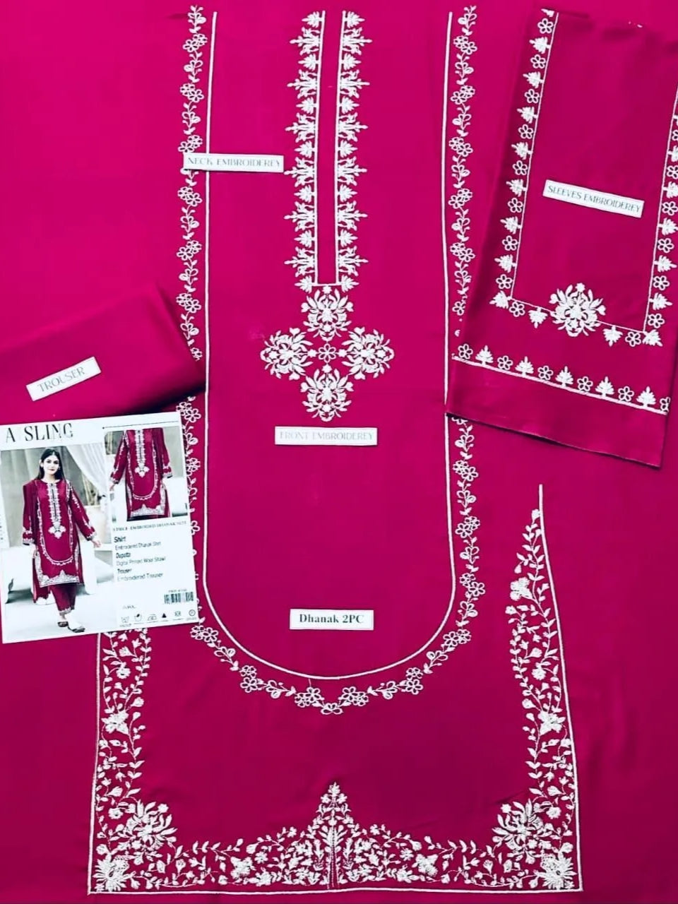 Pink Embroidered 2-Piece Dhanak Suit for Women