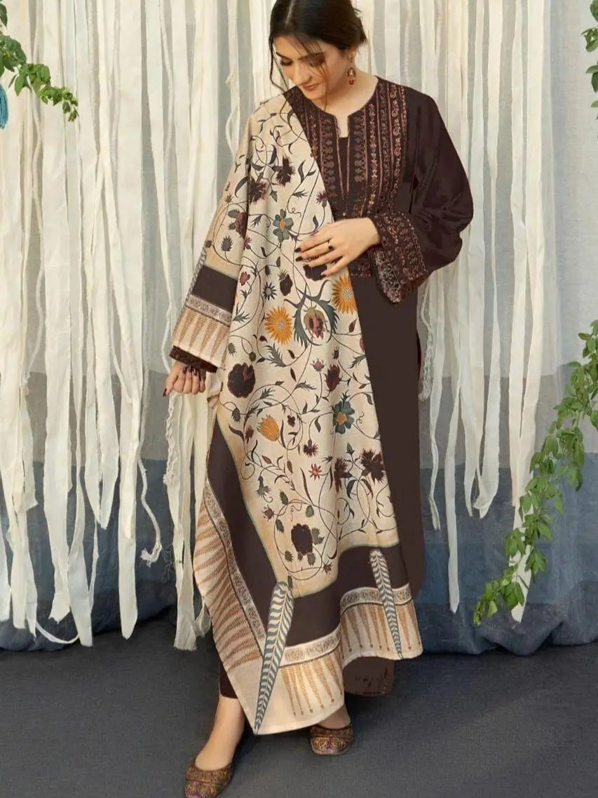 3 Pcs Women's Unstitched Embroidered Suit